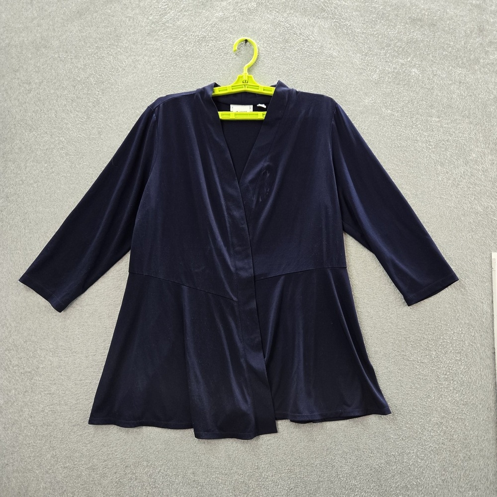 Susan Graver Women Blouse US L Navy Blue Open Front V-Neck Cardigan READ